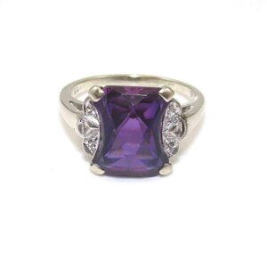 10K White Gold Ring Size 7.5 Purple Amethyst Clear Quartz